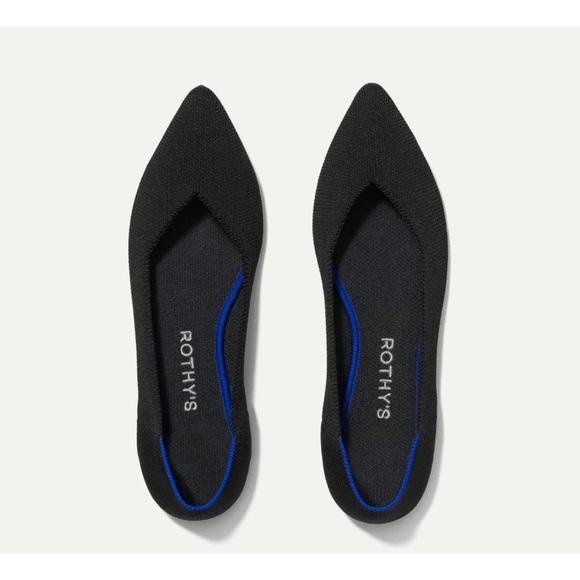 Rothy's Shoes - Rothy's Black Pointed Flats with Blue Trim